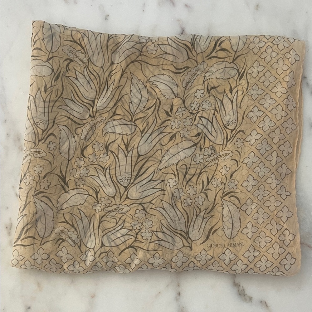 Giorgio Armani Silk Floral Print Scarf vintage Flaw As Is